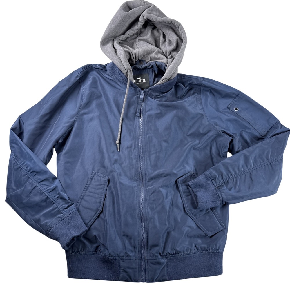 Hollister Jacket Mens L Blue Full Zip Long Sleeve Hoodie Casual‎ Workwear Preppy